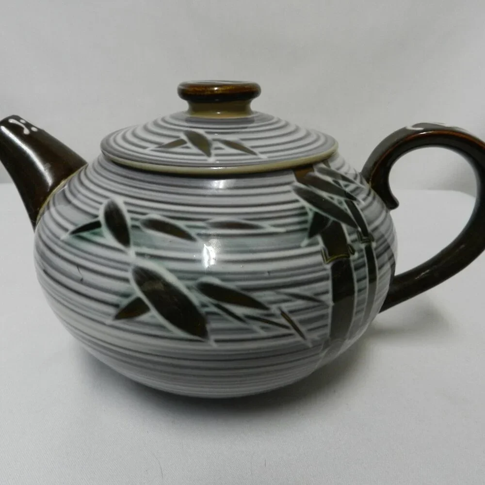 Craftsman China made in Japan Vintage ceramic Teapot w/ Bamboo Hand Crafted Art